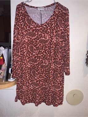 LARA Rose-Pink Leopard Paisley Long Sleeve Dress
